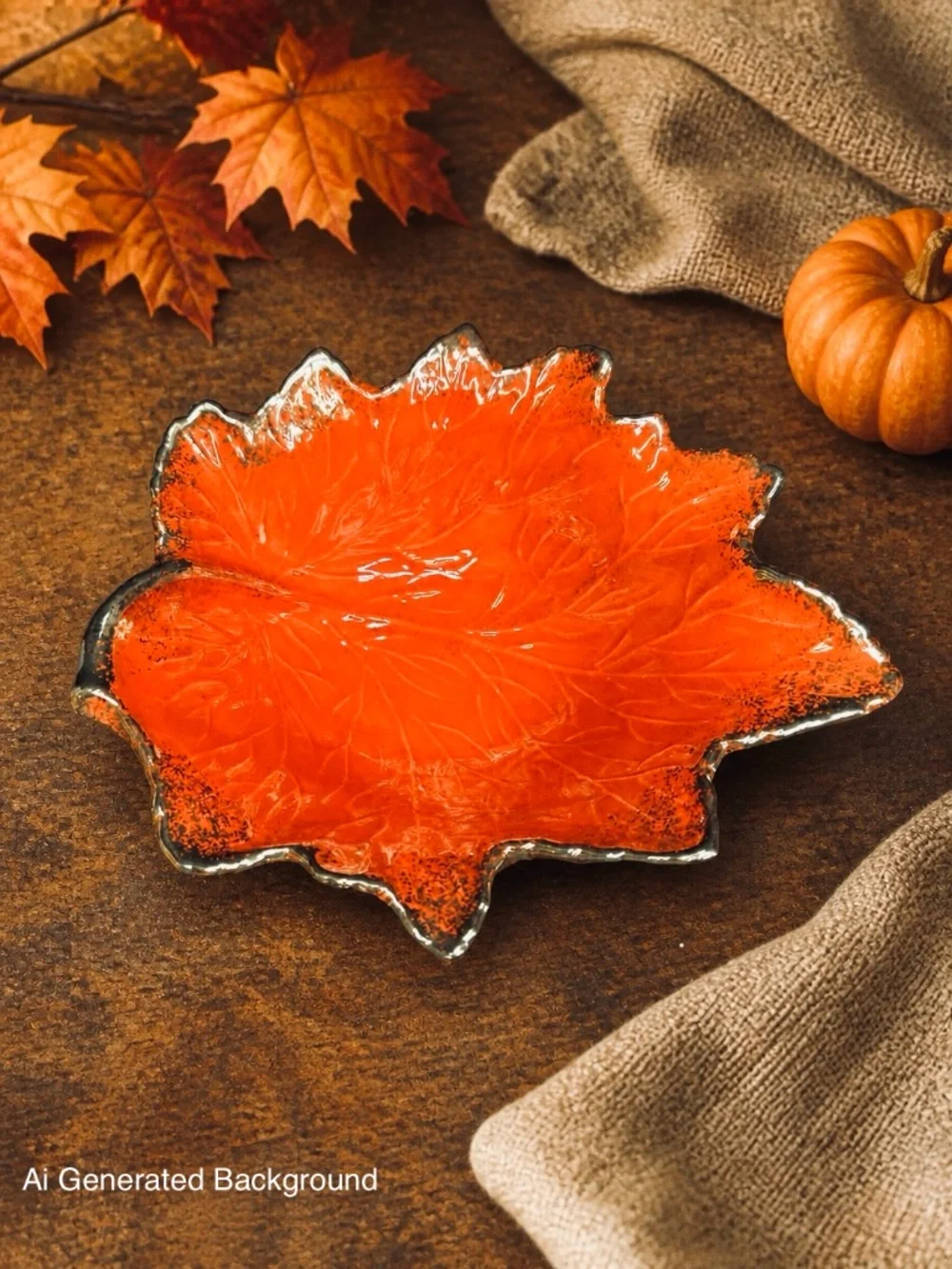 Leaf Shaped Orange with Gold Trim Bowl